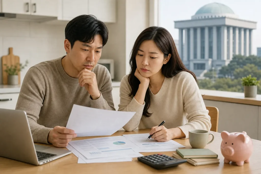 금리 변화를 확인하는 한국 가계의 금융 점검 장면