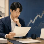 공시 문서와 달력을 확인하는 배당 투자자 일러스트